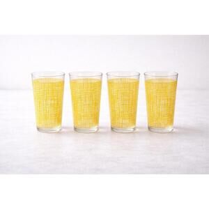 Set of 4 Federal Glass Yellow Woven Grid Tumblers